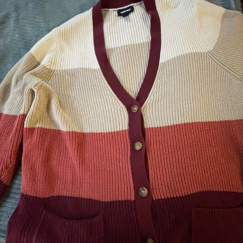 2XL Lands End Striped Cardigan